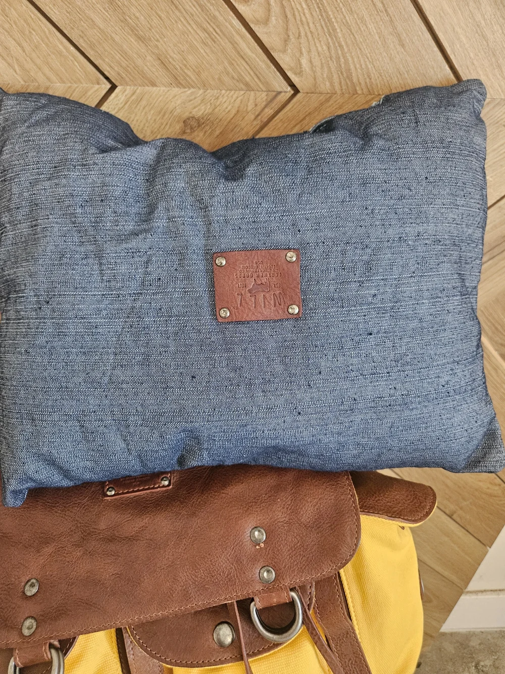 Will Leather Goods Yellow Canvas and Brown Leather Backpack NEW